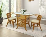 Borneo Handmade Rattan Dining Set: Oval Table With Glass + 2 Chairs, Colonial. Fixed Price $1200.00.