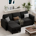 Vongrasig 79" Convertible Sectional Couch Sofa With Storage Ottoman, 3 Black. Fixed Price $436.42.