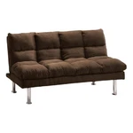 Pemberly Fold Out Futon Sofa Bed Tufted In Dark Brown Microfiber Chrome Legs. Fixed Price $475.97.