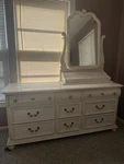 Antique White Lexington 9 Drawer Dresser With Mirror. Fixed Price $265.00.