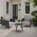 East Oak Modern 3 Pieces Patio Conversation Armchairs Coffee Table - Black&gray. Fixed Price $427.49.