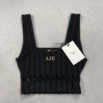 Aje Ney Diamond Cut Out Tank Womens Xs Black Knit Cropped Square Neck Top. Fixed Price $59.99.