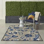 Nourison Aloha 5'3" X 7'5" Natural/blue Indoor/outdoor Rug Polypropyl.... Fixed Price $86.69.