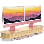 Best Bamboo Dual Monitor Stand With Storage, Curved Double Computer Laptop Desk. Fixed Price $164.55.