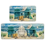 Summer Blue Chairs Beach Decorative Kitchen Rugs Set Of 2, Ocean Seagull .... Fixed Price $53.50.
