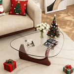 Classic Glass Coffee Table Triangle Top Premium Solid Hardwood Base Walnut. Fixed Price $139.99.
