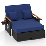 Patio Rattan Daybed Set W/cushioned Loveseat & Storage Ottoman For Porch. Fixed Price $329.99.