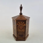 Antique 19THC Treen Money Box Inlaid Decoration Door & Windows 16.5CM High. Fixed Price $200.49.