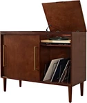 Mahogany Everett Media Console & Record Player Stand With Vinyl Storage. Fixed Price $501.99.