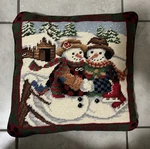Needlepoint Pillow Christmas Mr. & Mrs. Snowman 12 Green Velvet Zipper Winter. Fixed Price $23.00.