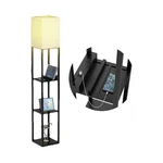 Pazzo Floor Lamp W/ Shelves, Square Shade, Usb Port & Outlet, Led A19 1200LM. Fixed Price $49.00.