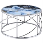 Acme Lyda Contemporary Metal/marble Coffee Table Blue Print And Chrome. Fixed Price $241.05.