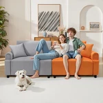 Mid-century Modern Two Tone Velvet Futon Upholstered Sofa Couch W/ 2 Pillows. Fixed Price $439.99.
