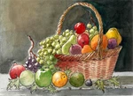 Fruit Straw Basket, Nature Print, Watercolor (signed Matted Print). Fixed Price $36.00.