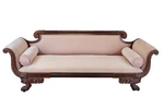 Antique American Empire Flame Mahogany Claw Foot Parlor Sofa Couch 85". Fixed Price $3922.00.