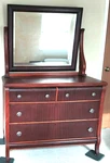 Antique Empire Art Deco Style Mahogany Dresser Beveled Mirror Glass Knobs 4 Dwr. Fixed Price $250.00.