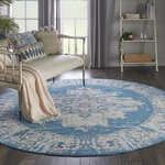 Nourison Home Grafix Blue 8 Round Area Rug - Easy Clean Non Shedding Bed Room. Fixed Price $153.43.