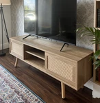 55'' Rattan Tv Stand Cabinet Sliding Doors Storage Wood Console Table Living. Fixed Price $159.00.