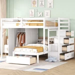 Solid Wood Bunk Beds With Wardrobe And Storage Drawers Staircases Loft. Fixed Price $1059.99.