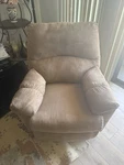 Beige Upholstered Reclining Recliner Chair, Indoor Living Room, Solid. Fixed Price $75.00.