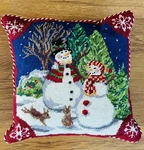 Needlepoint Pillow Christmas Mr. & Mrs. Snowman 14 Red Velvet Backing. Fixed Price $24.00.