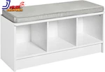 3-CUBE Entryway Wood Storage Bench With Upholstered Sitting Cushion, White. Fixed Price $121.71.