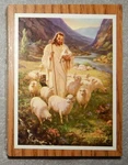 Vintage Jesus, The Good Shepherd Picture On Wood Plaque 3.25" X 4.25" New. Fixed Price $8.99.
