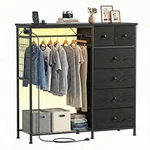 Bedroom 6-DRAWER Fabric Dresser With Charging Station&hanging Rack&led Lights. Fixed Price $98.99.