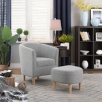 Modern Living Room Armchair With Ottoman - Linen Fabric, Elegant Accent Sofa. Fixed Price $143.99.