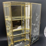 Vtg. Glass & Brass Curio Display Cabinet Hinged Front Door Etched Floral Design. Fixed Price $70.00.