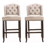 Button Tufted Fabric Upholstered Wooden Bar Chair- Beige And Black- Set Of Two. Fixed Price $351.99.