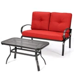 Patiojoy 2 Pcs Love Seat Coffee Table Set Bench W/ Cushions Red. Fixed Price $139.99.