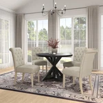 Banff 5-PIECE Dining Set, Cross-buck Round Table With 4 Tufted Chairs, Tan. Fixed Price $874.92.