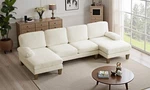 Vingli 110IN Shape Sectional Sofa Double Chaise Chenille Beige. Fixed Price $412.49.