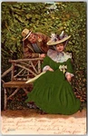 Beautiful Girl With His Dad Park Bench Green Dress Fancy Hat Postcard. Fixed Price $10.99.