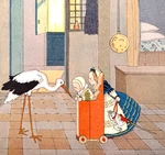 1926 Petersham Art Dutch Holland Stork Baby Nursery Scene Vintage Color Plate. Fixed Price $24.99.