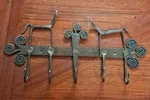 Vtg Hand Forged Wrought Iron Wall 5 Hook Rack Horses & Rope Folk Art. Fixed Price $49.47.
