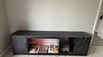 Modern Black Gloss Tv Stand With Led Lights, Glass Shelf, Doors. Fixed Price $60.00.