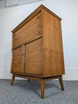 Mid Century Modern Bassett Mayan 6 Drawer Walnut Highboy Tall Dresser Chest. Fixed Price $1995.00.