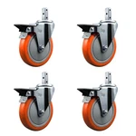 5 Inch Orange Poly Wheel Swivel 7/8 Square Stem Caster Set With Brake Scc. Fixed Price $149.20.