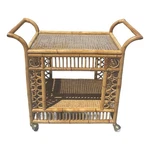 70S Vintage Rattan Brighton Chippendale Style Bar Cart, 2 Tier, Uship Delivery!. Fixed Price $750.00.