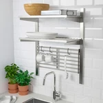 Ikea Kungsfors Suspension Rail With Shelf/wll Grid, Stainless Steel. Fixed Price $175.00.