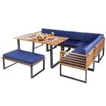 8PCS Patio Acacia Wood Dining Table & Ottoman Sofa Chair Set Outdoor Furniture. Fixed Price $669.99.