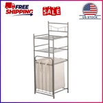 Mainstays Satin Nickel Bathroom Storage Tower With Two Shelves And Removable Ham. Fixed Price $36.99.