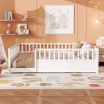 Queen Montessori Floor Bed With Safety Guardrails, Low Profile Wood Platform. Fixed Price $349.99.