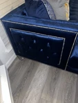 Meridian Moda 3 Piece Velvet Sectional Navy, Deep Tufting, Acrylic Lucite Leg.. Fixed Price $1250.00.