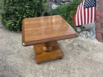 Nutmeg Ethan Allen Square Heirloom Pedestal End Table Wood Side Bun 20X16.5. Fixed Price $1000.00.