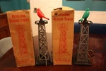 Vintage Pair Of Marx Revolving Beacon Towers With Red & Green Bird Lights Box. Fixed Price $14.95.