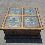 Large Maitland Smith Copper Distressed Mahogany Coffee Table. Fixed Price $745.00.
