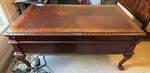 Antinque Used Office Writing Desk Very Good Condition Solid Brown Wood Glass Top. Fixed Price $249.99.